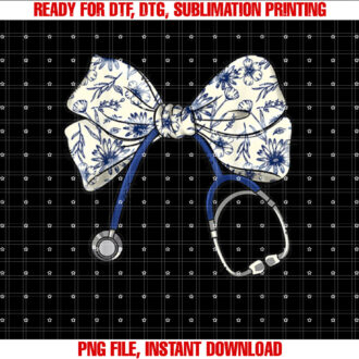 Floral Blue Coquette Bow Nurse Stethoscope Nursing Doctor Shirt  PNG, DTF, DTG, Sublimation Design