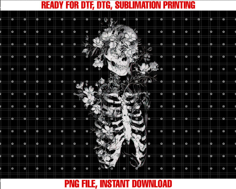 Floral Skeleton Flowers Goth Occult Death Dark Alt Aesthetic Shirt  PNG, DTF, DTG, Sublimation Design