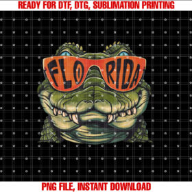 Florida Alligator Wearing Retro Style Sunglasses Florida Shirt  PNG, DTF, DTG, Sublimation Design
