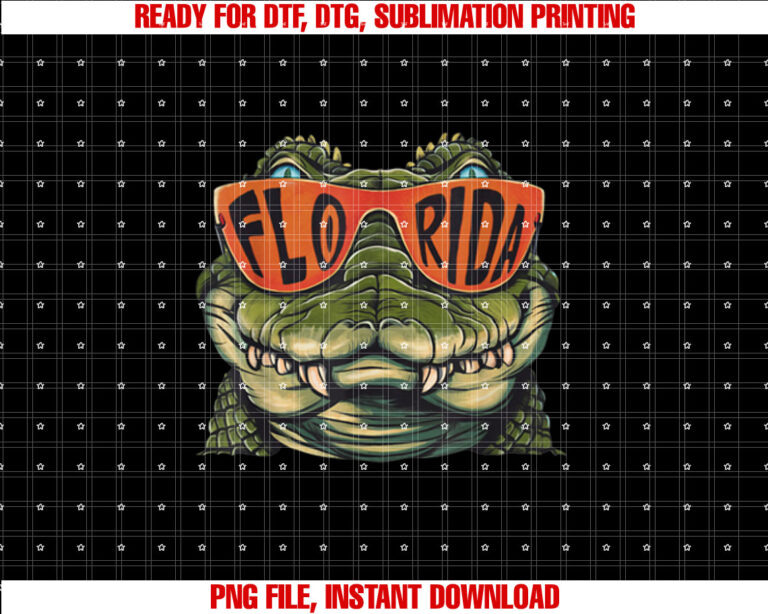 Florida Alligator Wearing Retro Style Sunglasses Florida Shirt  PNG, DTF, DTG, Sublimation Design