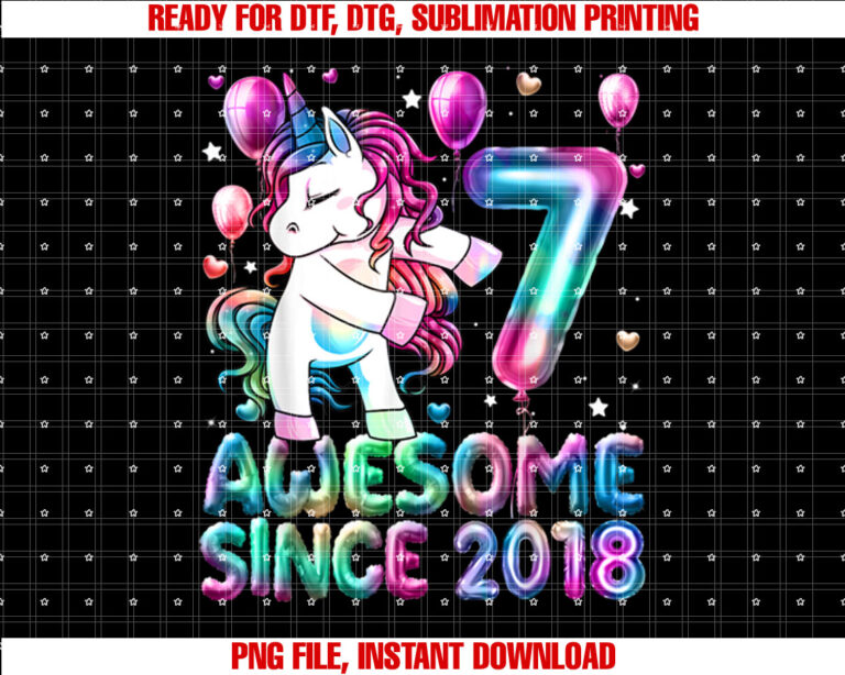 Flossing Unicorn 7 Year Old 7th Birthday Girl Unicorn Party Shirt  PNG, DTF, DTG, Sublimation Design
