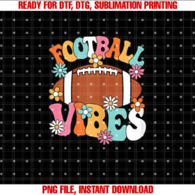 Football Vibes American Football Player Groovy Women Girls Shirt  PNG, DTF, DTG, Sublimation Design