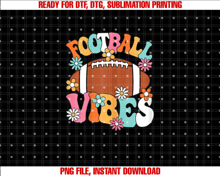 Football Vibes American Football Player Groovy Women Girls Shirt  PNG, DTF, DTG, Sublimation Design