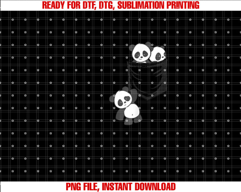 For Panda Lovers Cute Kawaii Baby Pandas in Pocket Shirt  PNG, DTF, DTG, Sublimation Design