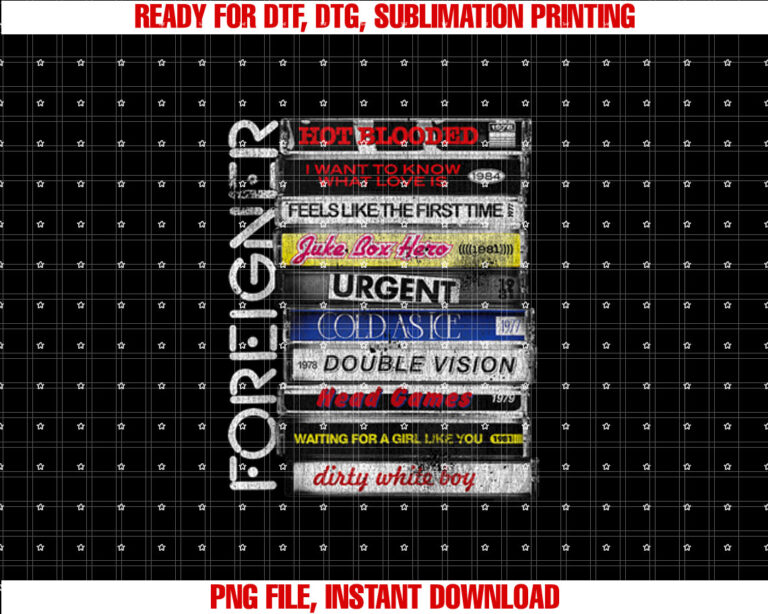 Foreigner Classic Hit Songs 80s Rock Band Shirt  PNG, DTF, DTG, Sublimation Design