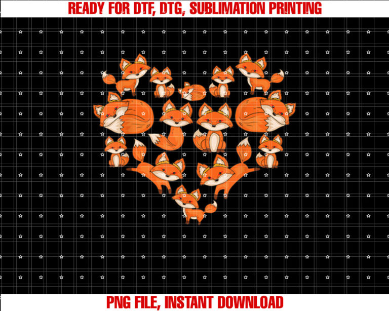 Fox for Women Girls Kids Heart Gifts Poses Cute Fox Shirt  PNG, DTF, DTG, Sublimation Design