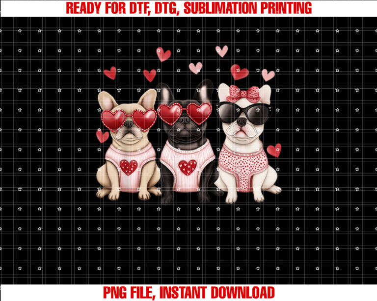 French Bulldog Valentines Day Heart Pet Dog Animal Lover Shirt  PNG, DTF, DTG, Sublimation Design