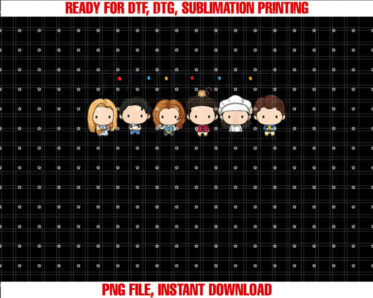 Friends Chibi Group Shot Lineup Shirt  PNG, DTF, DTG, Sublimation Design