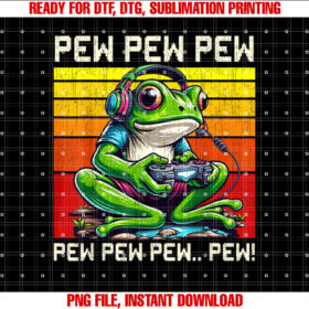 Frog Gamer Pew Funny Video Games Vintage Boys Men Girls Shirt  PNG, DTF, DTG, Sublimation Design