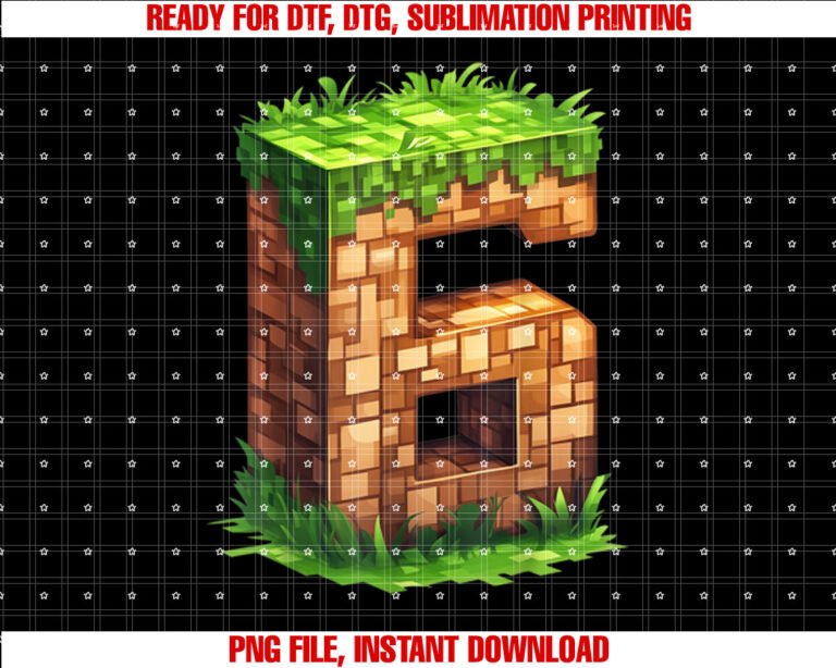Fun 6th Birthday Number 6 Video Gamer Pixel Themed Bday Boys Shirt  PNG, DTF, DTG, Sublimation Design