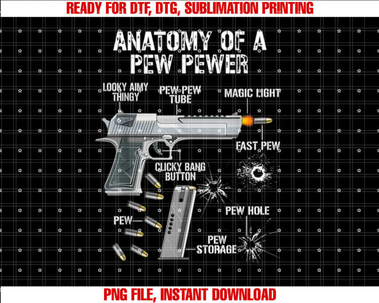 Funny Anatomy of a Pew Pewer Ammo Gun Amendment Saying Shirt  PNG, DTF, DTG, Sublimation Design