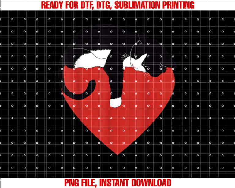 Funny Cat Valentines Day Heart Tuxedo Cat Lover Shirt  PNG, DTF, DTG, Sublimation Design