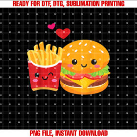 Funny Burger and Fries Couple Cute Kawaii Valentines Retro Shirt  PNG, DTF, DTG, Sublimation Design