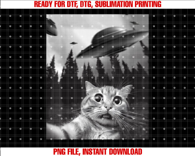 Funny Cat Selfie With Ufos Shirt  PNG, DTF, DTG, Sublimation Design