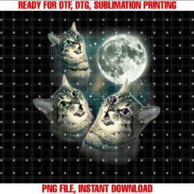 Funny Cat Three Cat Moon 3 Wolfs Cute Kitten Graphic Shirt  PNG, DTF, DTG, Sublimation Design