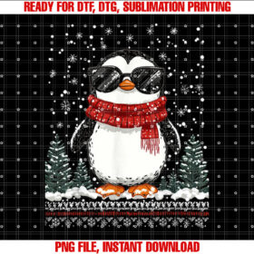 Funny Christmas Penguin With Sunglasses Ugly Christmas Shirt  PNG, DTF, DTG, Sublimation Design