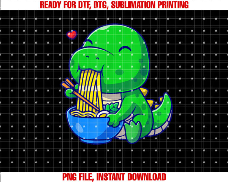 Funny Dinosaur Ramen Noodle Boy Toddler Cute Anime Kawaii Shirt  PNG, DTF, DTG, Sublimation Design