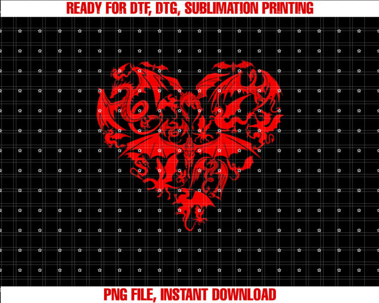 Funny Dragon Heart Valentine Day Animals Dragon Lover Shirt  PNG, DTF, DTG, Sublimation Design