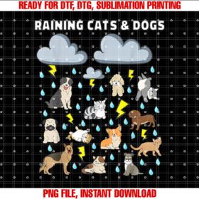 Funny English Idiom Raining Cats and Dogs Puppies Kitten Shirt  PNG, DTF, DTG, Sublimation Design