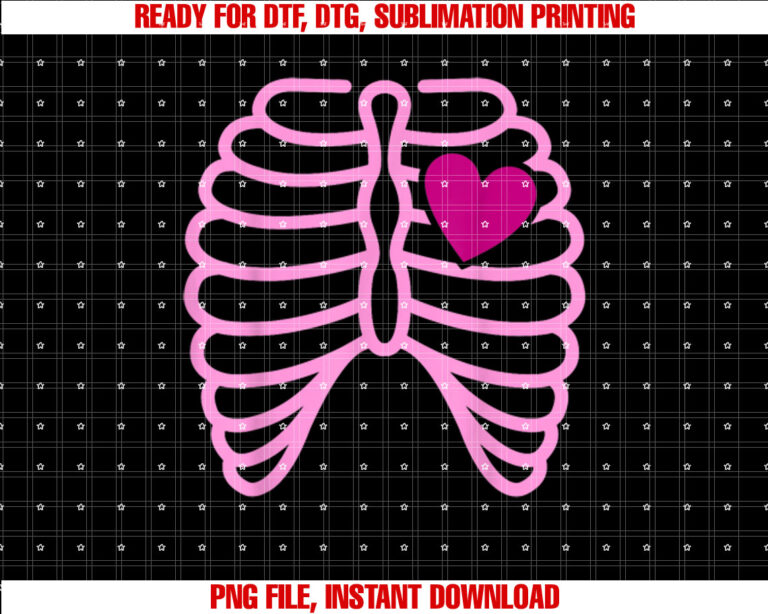 Funny Halloween Skeleton Rib Cage Pink Xray Womens Girls Shirt  PNG, DTF, DTG, Sublimation Design