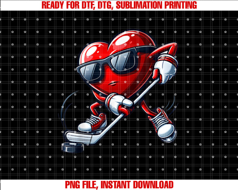 Funny Heart Playing Hockey Valentines Day Mens Boys Kids Shirt  PNG, DTF, DTG, Sublimation Design