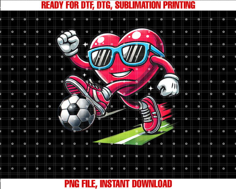 Funny Heart Playing Soccer Lovers Boys Kids Valentines Day Shirt  PNG, DTF, DTG, Sublimation Design