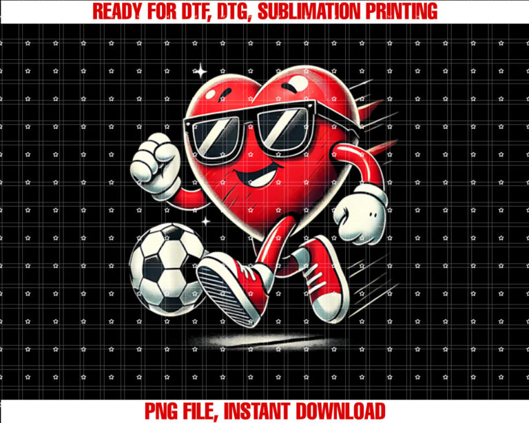 Funny Heart Playing Soccer Valentines Day Mens Boys Kids Shirt  PNG, DTF, DTG, Sublimation Design