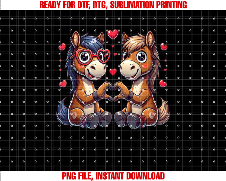 Funny Horse Heart Sign Valentine Horse Womens Mens Kids Shirt  PNG, DTF, DTG, Sublimation Design