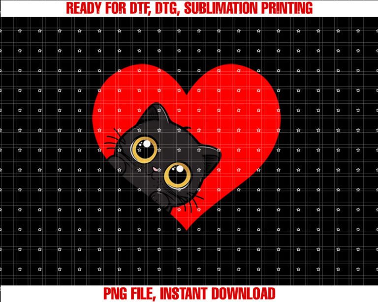 Funny Kawaii Cat Valentines Day Heart Men Women Kids Shirt  PNG, DTF, DTG, Sublimation Design