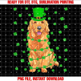Funny Leprechaun Hat Golden Retriever Dog St Patricks Day Shirt  PNG, DTF, DTG, Sublimation Design
