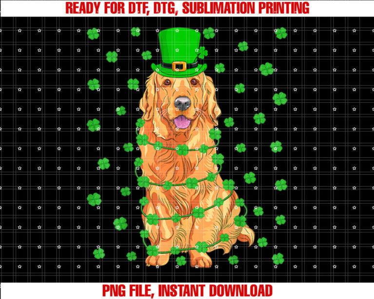Funny Leprechaun Hat Golden Retriever Dog St Patricks Day Shirt  PNG, DTF, DTG, Sublimation Design