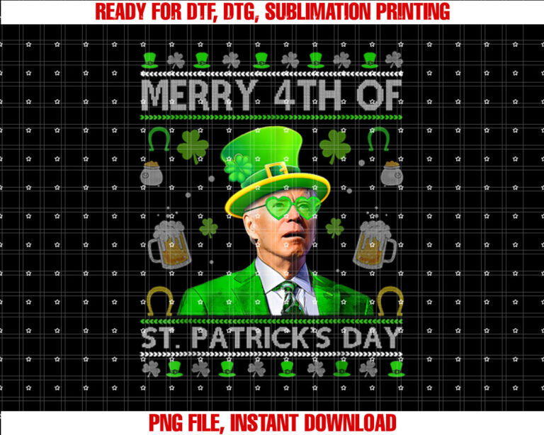 Funny Merry 4th of St Patricks Day Joe Biden Heart Glasses Shirt  PNG, DTF, DTG, Sublimation Design