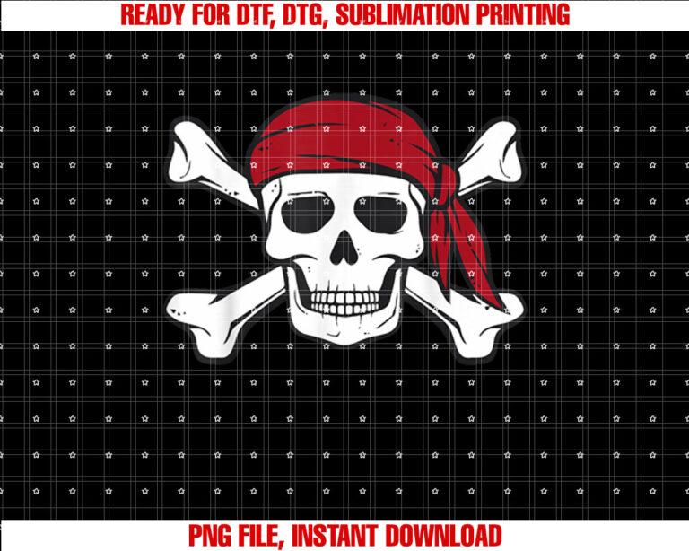 Funny Pirate Skull Crossbones Men Women Halloween Boy Kids Shirt  PNG, DTF, DTG, Sublimation Design