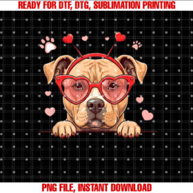 Funny Pitbull Dog Heart Headband Valentine Womens Mens Kids Shirt  PNG, DTF, DTG, Sublimation Design