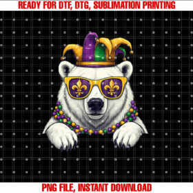 Funny Polar Bear Mardi Gras Festival Carnival Womens Mens Shirt  PNG, DTF, DTG, Sublimation Design