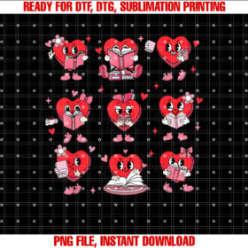 Funny Reading Heart Book Valentines Day Teacher Women Girl Shirt  PNG, DTF, DTG, Sublimation Design