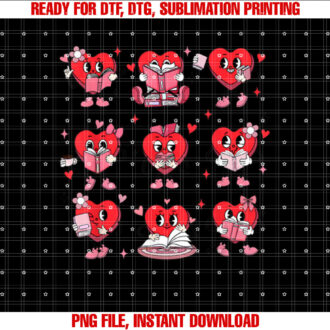 Funny Reading Heart Book Valentines Day Teacher Women Girl Shirt  PNG, DTF, DTG, Sublimation Design