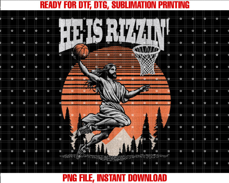 Funny Retro He is Rizzin Christian Easter Playing Basketball Shirt  PNG, DTF, DTG, Sublimation Design