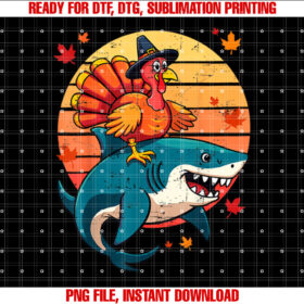 Funny Shark Turkey Thanksgiving Day Kids Harvest Festival Shirt  PNG, DTF, DTG, Sublimation Design