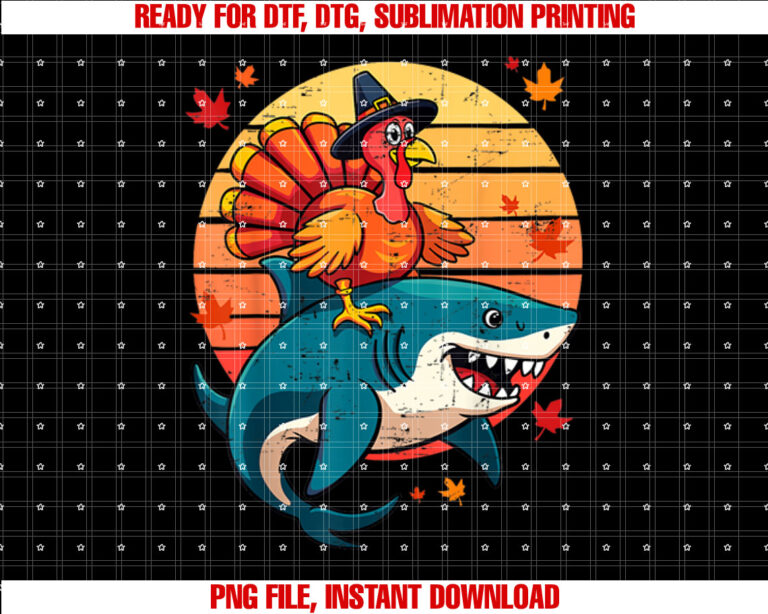 Funny Shark Turkey Thanksgiving Day Kids Harvest Festival Shirt  PNG, DTF, DTG, Sublimation Design