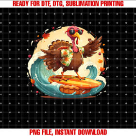 Funny Surf Hawaiian Turkey Surfing Pumpkin Pie Thanksgiving Shirt  PNG, DTF, DTG, Sublimation Design
