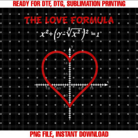 Funny the Love Formula Math T for Valentine Day Shirt  PNG, DTF, DTG, Sublimation Design