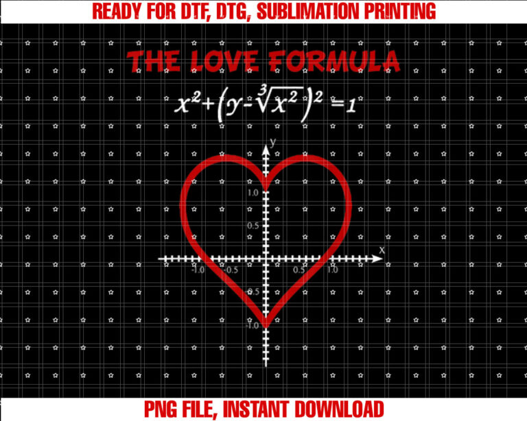 Funny the Love Formula Math T for Valentine Day Shirt  PNG, DTF, DTG, Sublimation Design