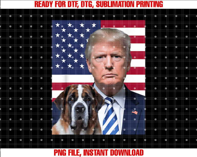 Funny Trump and St Bernard Dog Usa Flag Election 2024 Vote Shirt  PNG, DTF, DTG, Sublimation Design