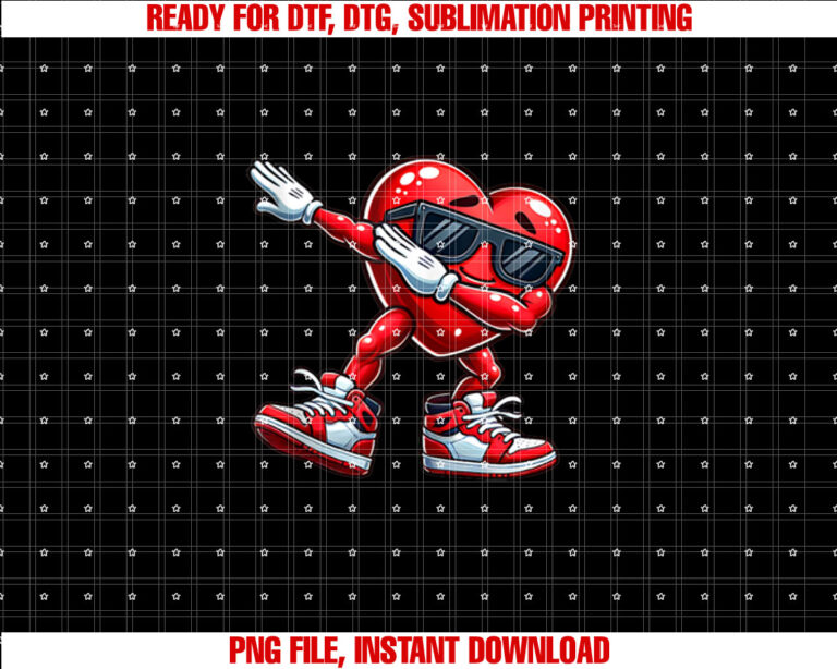 Funny Valentine Day Dabbing Heart Mens Kids Valentines Day Shirt  PNG, DTF, DTG, Sublimation Design