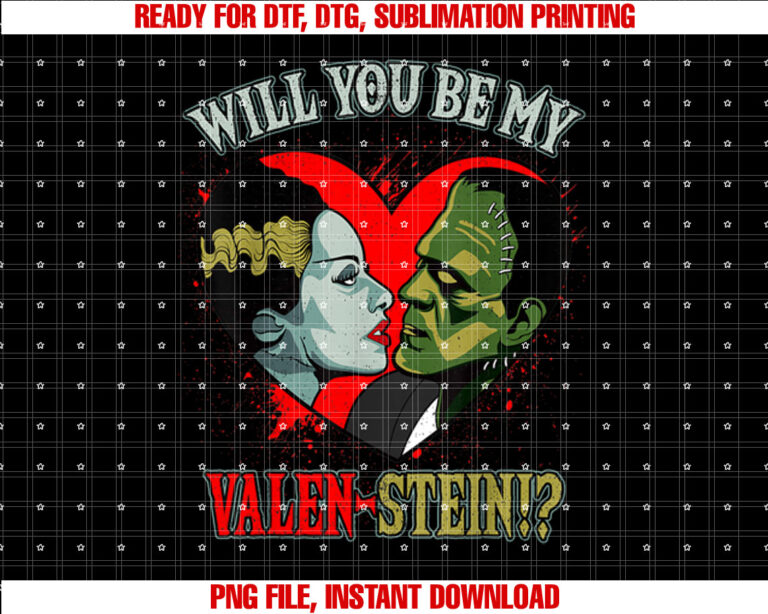 Funny Valentine Gothic Gift Halloween Couples Frankenstein Shirt  PNG, DTF, DTG, Sublimation Design