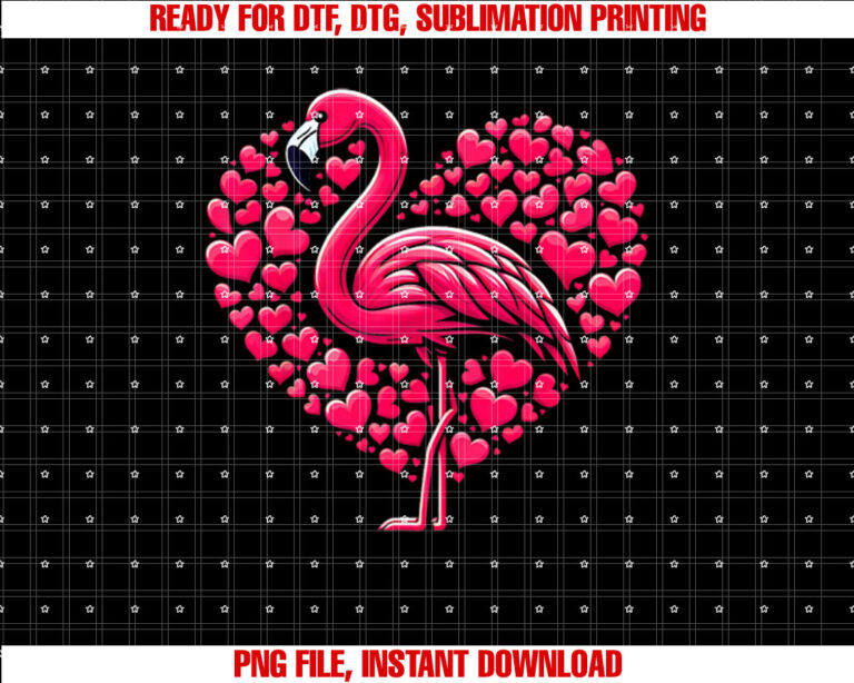 Funny Valentines Day Heart Flamingo Pink Women Girls Toddler Shirt  PNG, DTF, DTG, Sublimation Design