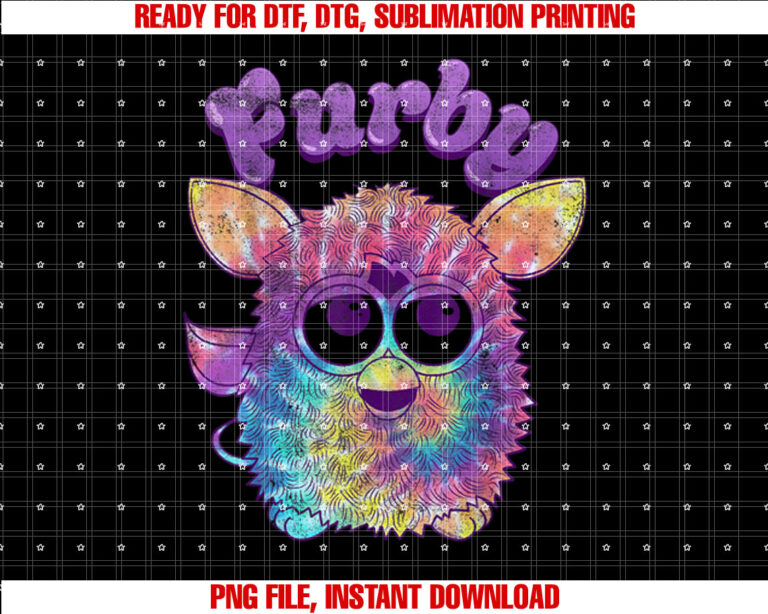 Furby Tie Dyed Cute Portrait Logo Shirt  PNG, DTF, DTG, Sublimation Design