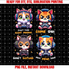 Gamer Cat Funny Gaming Video Games Pew Boys Girls Kids Ns Shirt  PNG, DTF, DTG, Sublimation Design