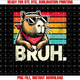 Gaming Capybara Bruh Retro Vintage Funny Bruh Kids Boys Girl Shirt  PNG, DTF, DTG, Sublimation Design
